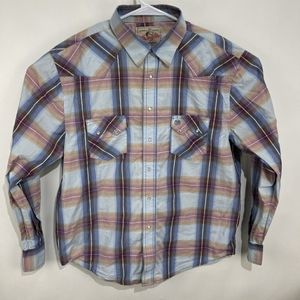 Wrangler Men's/Womens XXL Blue Tan Plaid  Long Sleeve Pearl Snap Western Shirt .